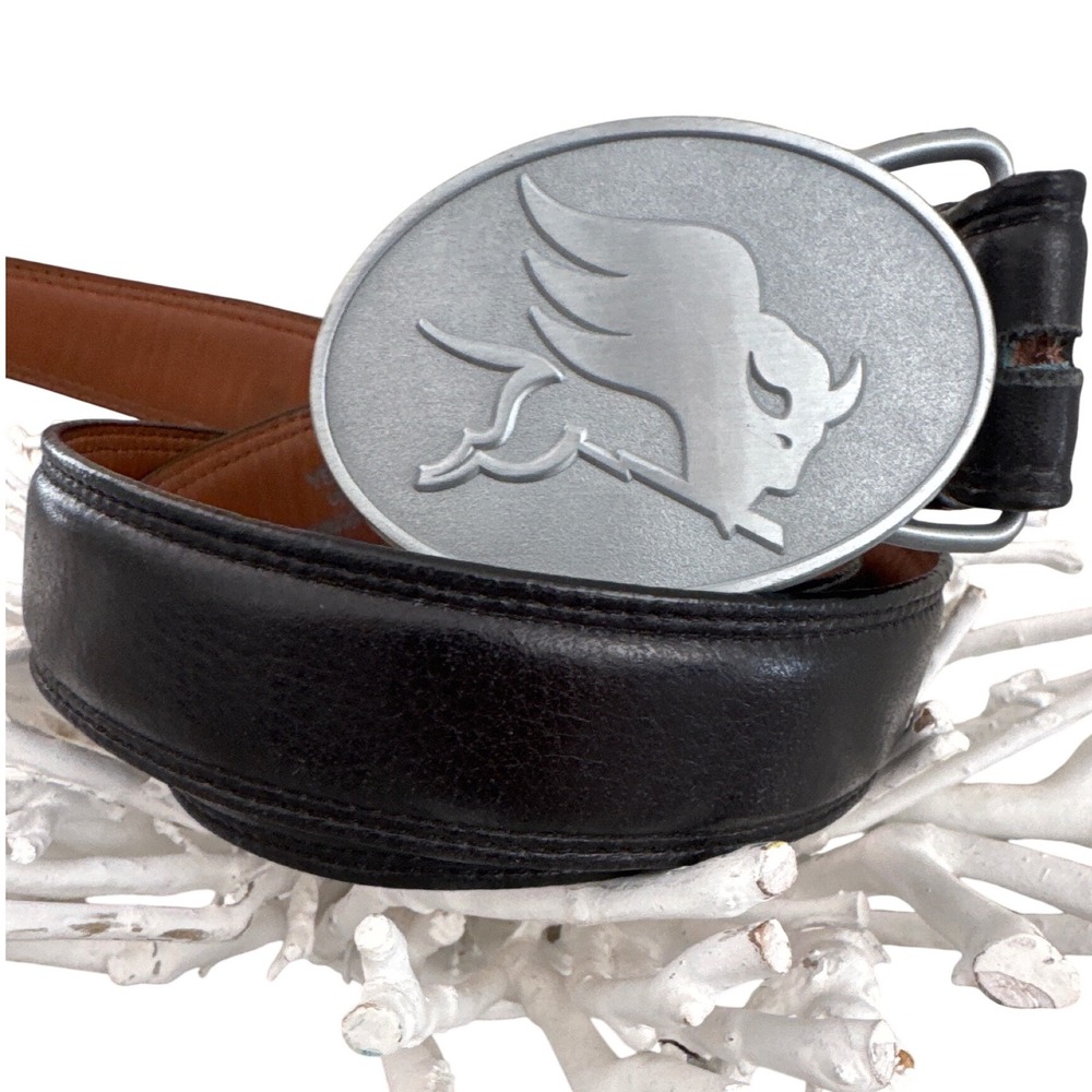 Nocona brand western belt featuring flying buffalo logo silver-tone buckle sz 40